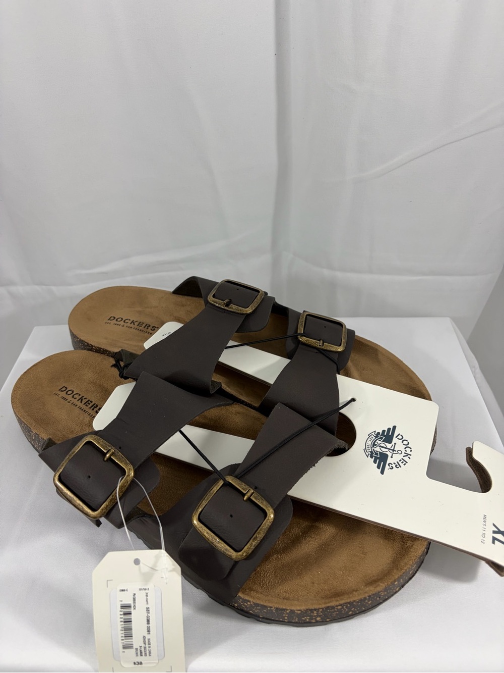 NWT Dockers Men's Size 11/12 Brown Double-Buckle Slide Sandals